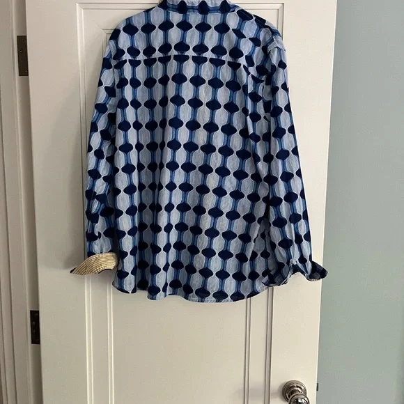 J. McLaughlin Lois Blouse in navy/blue/yellow, Size XL - Picture 7 of 7